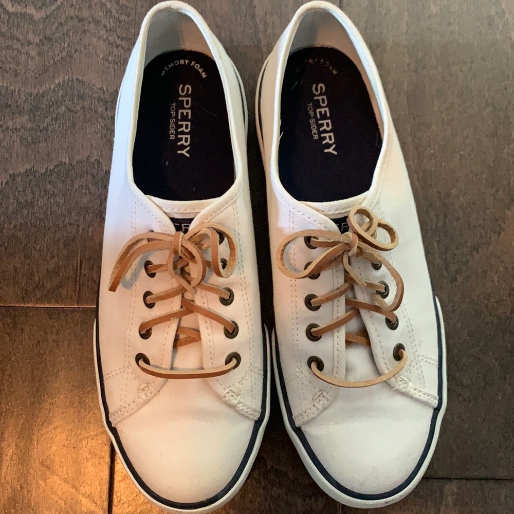Sperry white topsiders leather laces 8